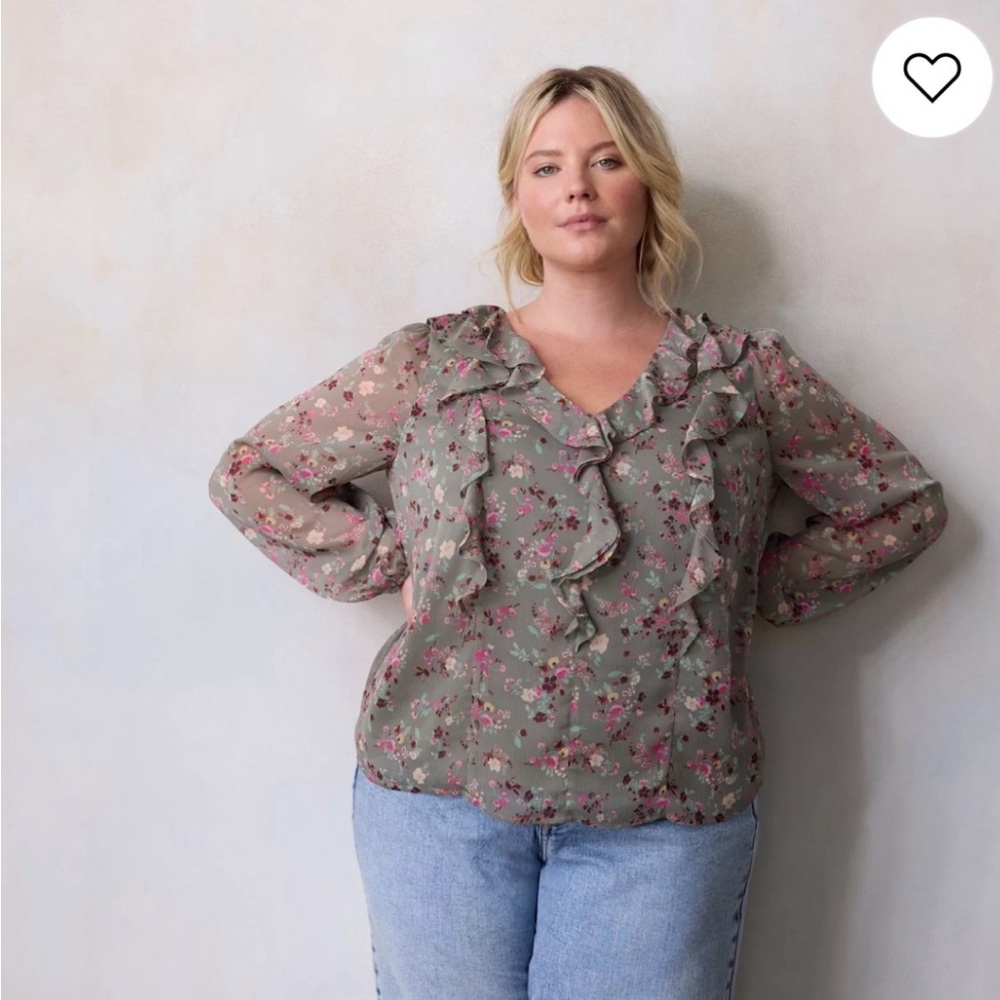 Plus Size LC Lauren Conrad V-Neck Long Sleeve
Cascading Ruffle Front Top Size XL